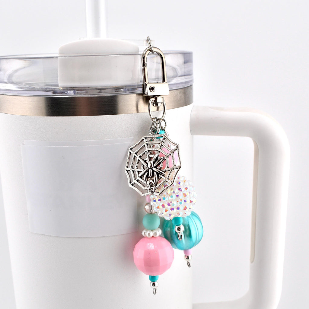 Pink and Teal Halloween Tumbler Straw Charm or Bag Charm