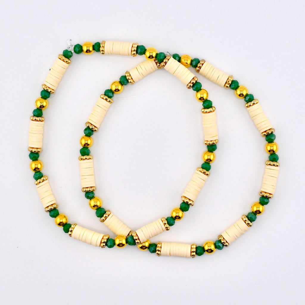 Heirloom Floral Cream Bracelet Collection: Green Gold and Cream Beaded Handmade Bracelets