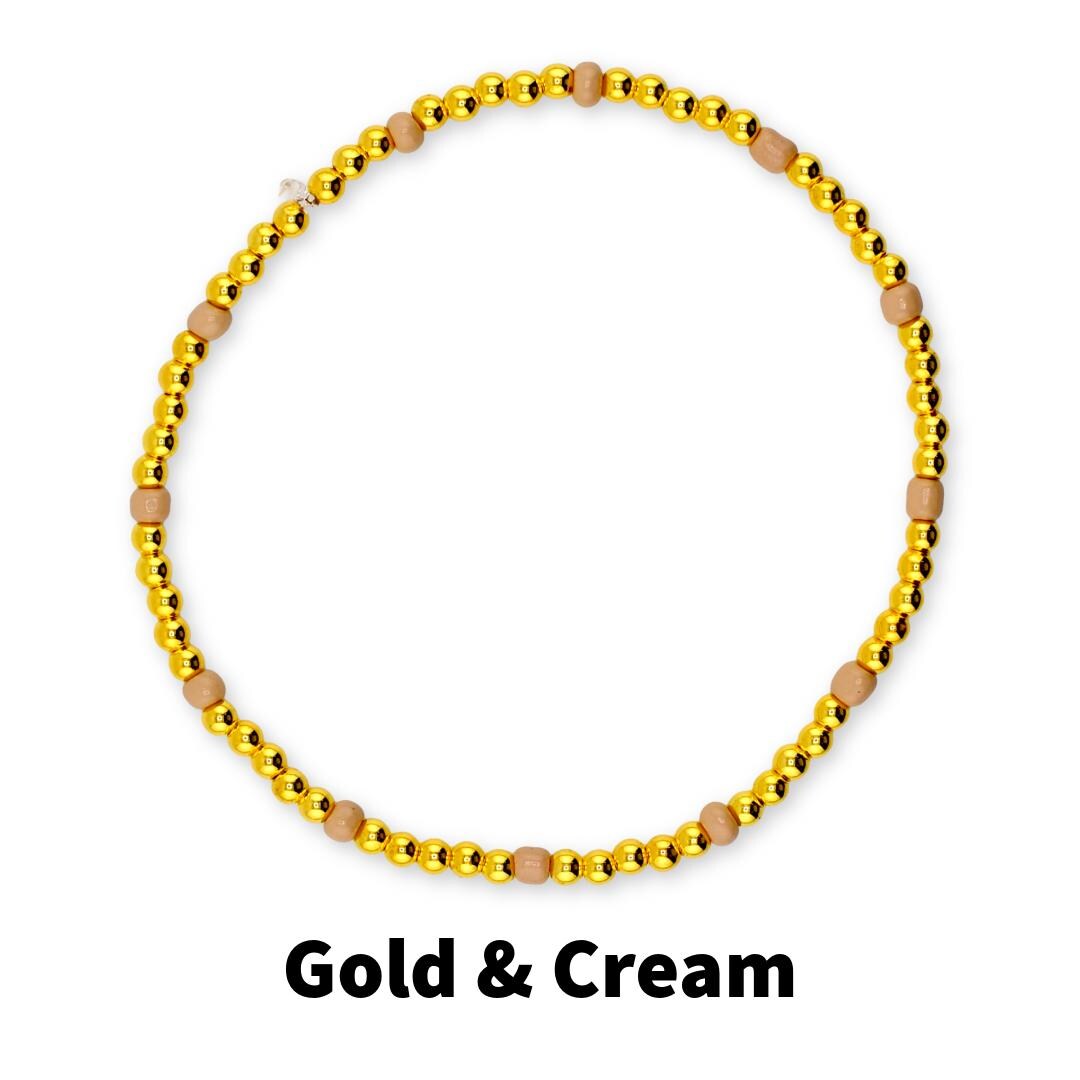 Heirloom Floral Cream Bracelet Collection: Green Gold and Cream Beaded Handmade Bracelets