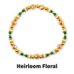 Heirloom Floral Cream Bracelet Collection: Green Gold and Cream Beaded Handmade Bracelets