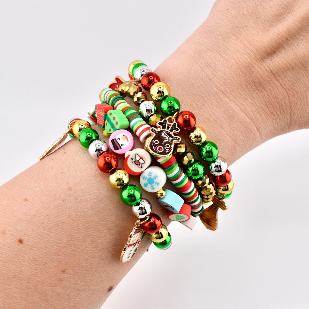 Christmas Beaded Bracelet Stack: Handmade Holiday Charm Bracelets