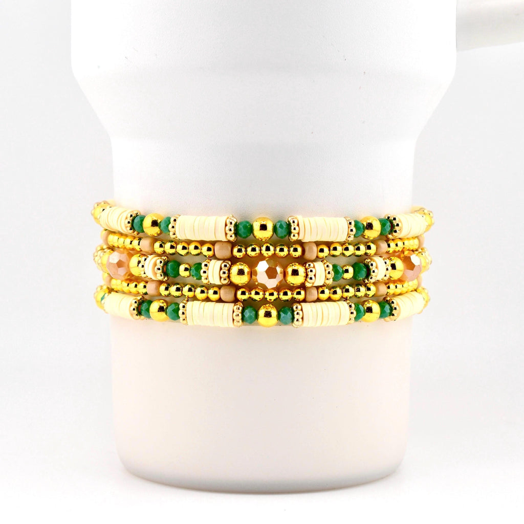 Heirloom Floral Cream Bracelet Collection: Green Gold and Cream Beaded Handmade Bracelets