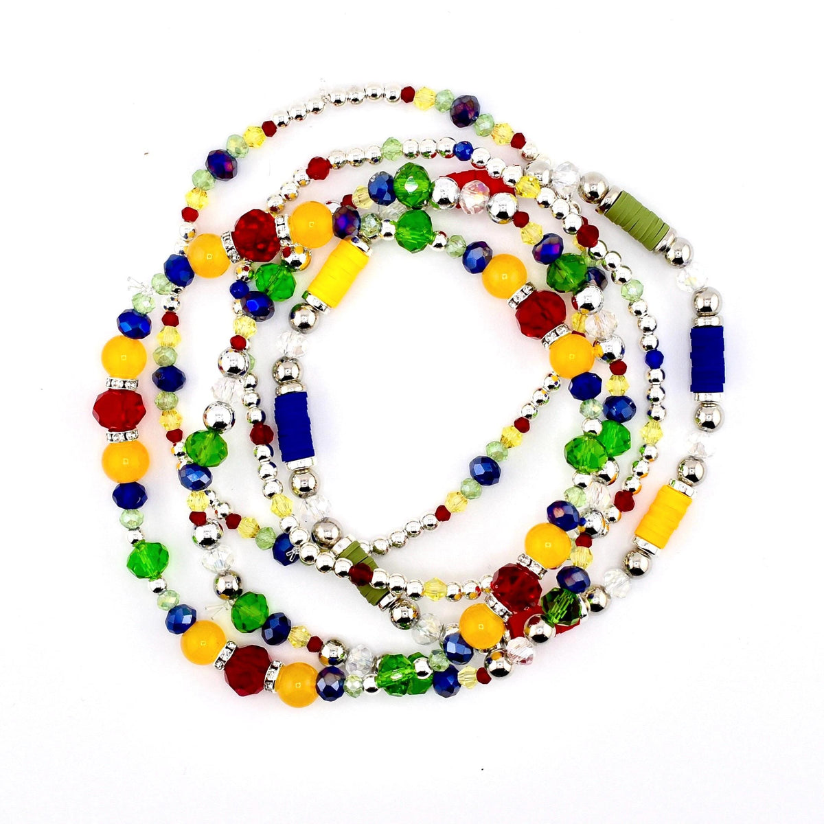 Tropical Destiny Bracelet Collection: Red Blue Yellow and Green Beaded Bracelets