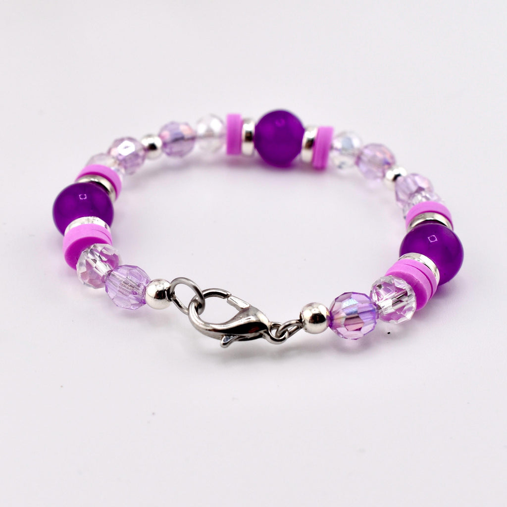 Sparkling Lilac Purple Bracelet Collection: Purple and Silver Beaded Stackable Bracelets