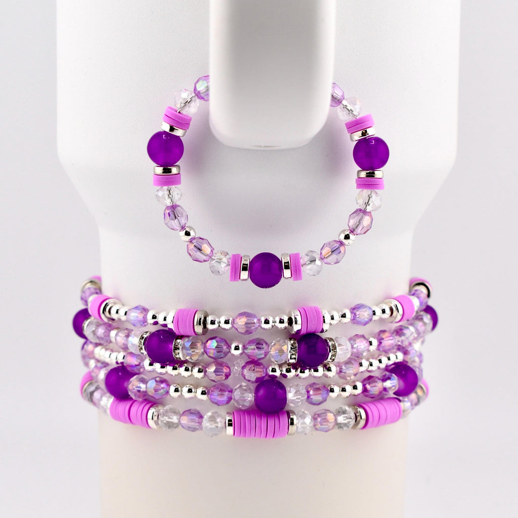 Sparkling Lilac Purple Bracelet Collection: Purple and Silver Beaded Stackable Bracelets