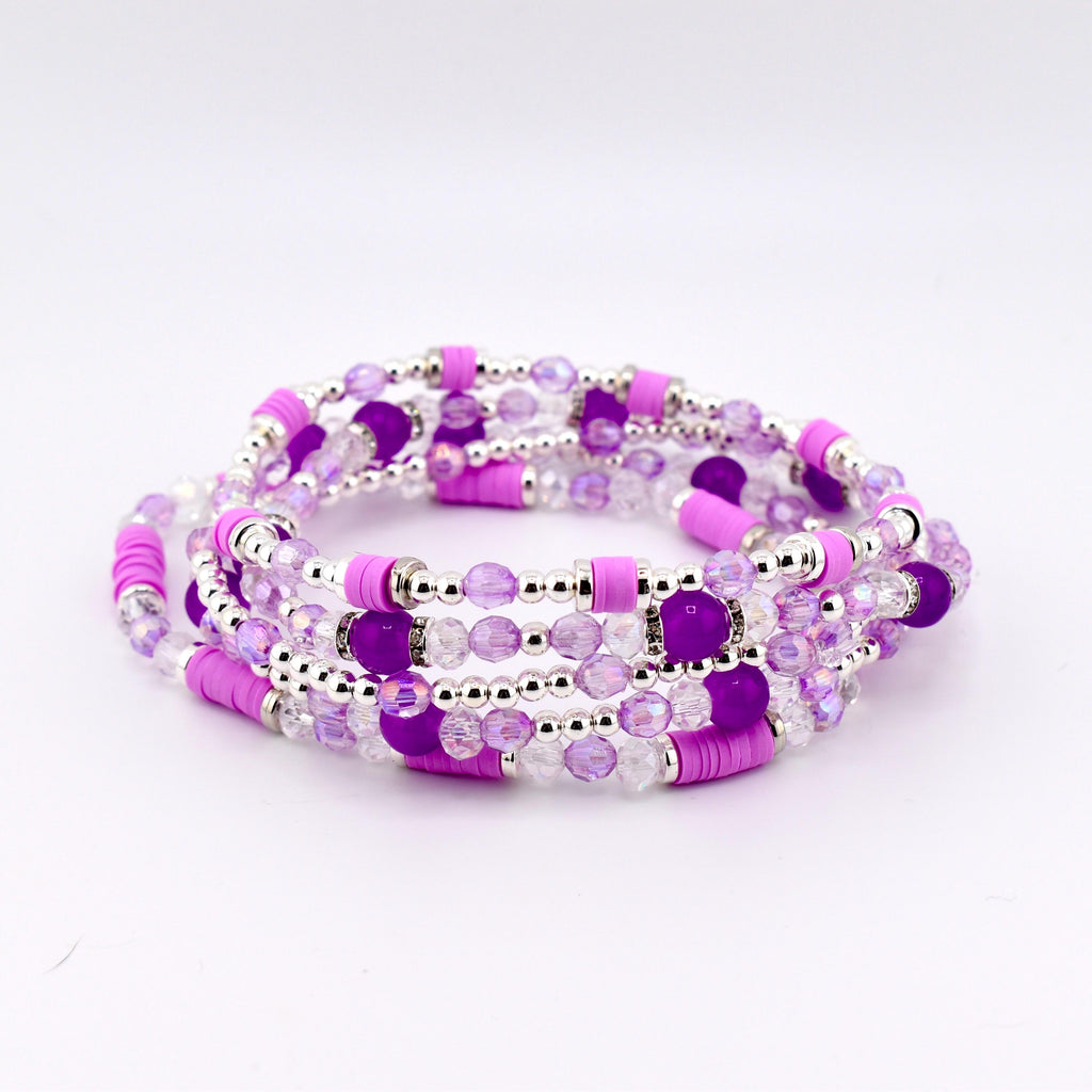 Sparkling Lilac Purple Bracelet Collection: Purple and Silver Beaded Stackable Bracelets