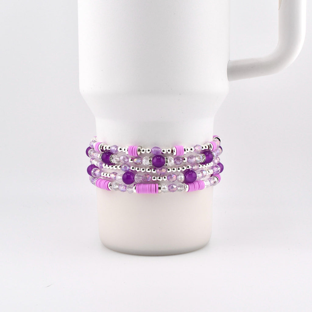 Sparkling Lilac Purple Bracelet Collection: Purple and Silver Beaded Stackable Bracelets