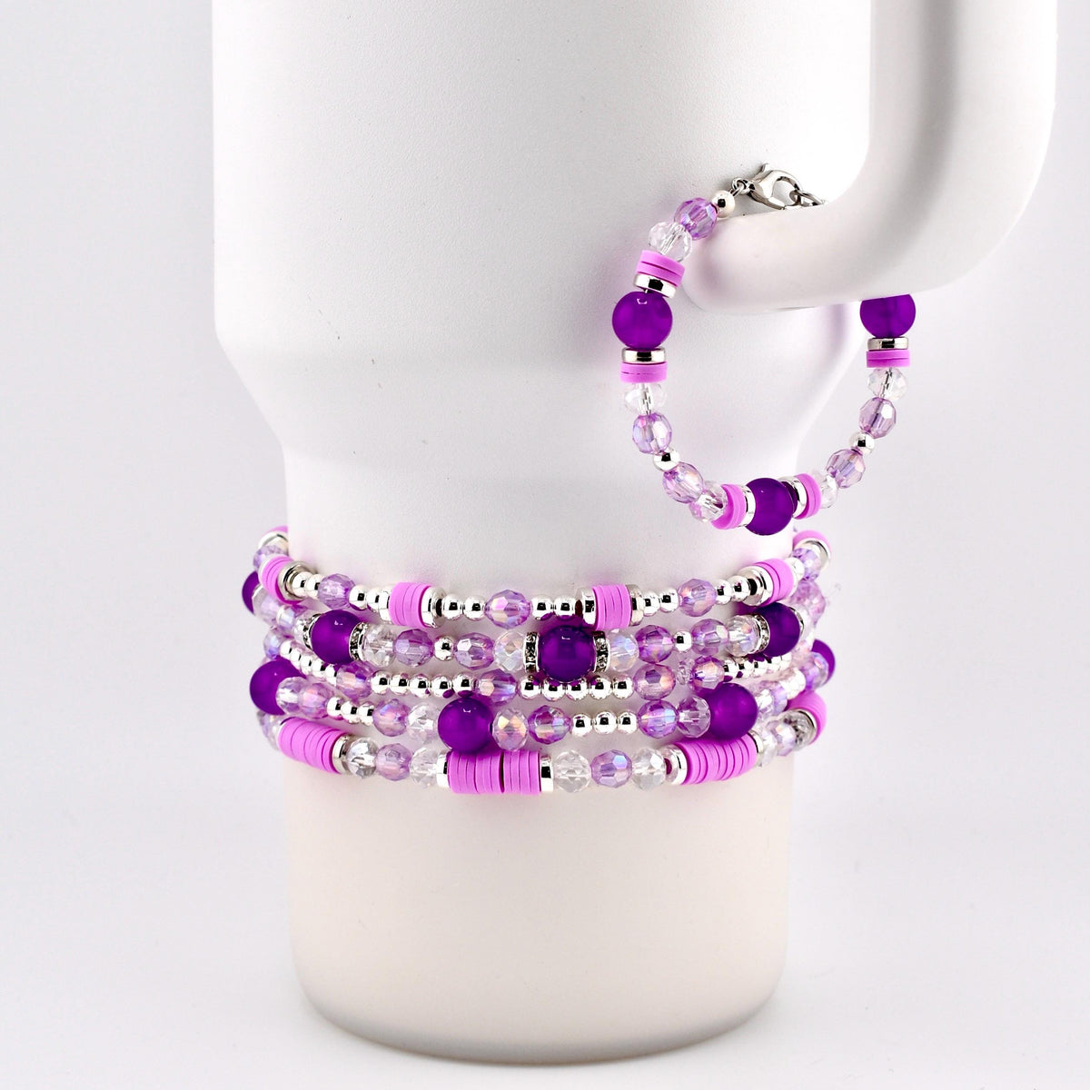 Sparkling Lilac Purple Bracelet Collection: Purple and Silver Beaded Stackable Bracelets