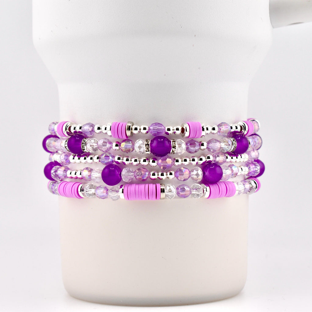 Sparkling Lilac Purple Bracelet Collection: Purple and Silver Beaded Stackable Bracelets