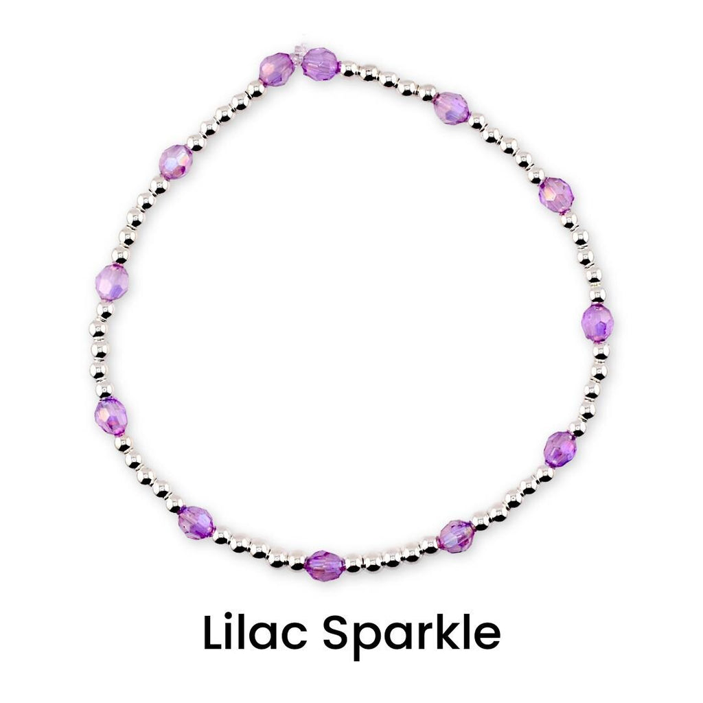 Sparkling Lilac Purple Bracelet Collection: Purple and Silver Beaded Stackable Bracelets