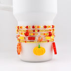 Fall Beaded Bracelet Stack: Pumpkin Leaf and Acorn Charm Bracelets for Wrist or Tumbler | Autumn Bracelet Set of 5