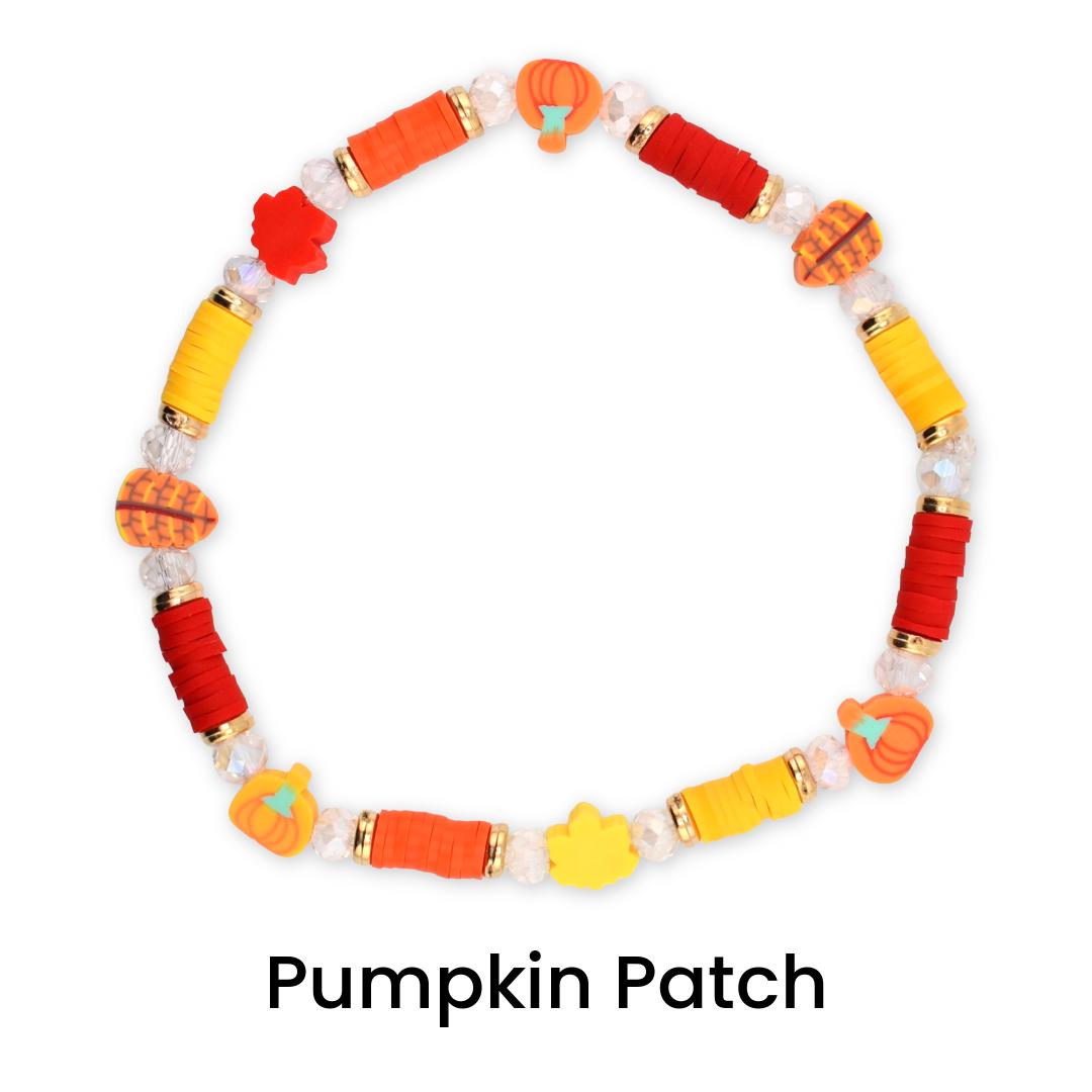 Fall Beaded Bracelet Stack: Pumpkin Leaf and Acorn Charm Bracelets for Wrist or Tumbler | Autumn Bracelet Set of 5