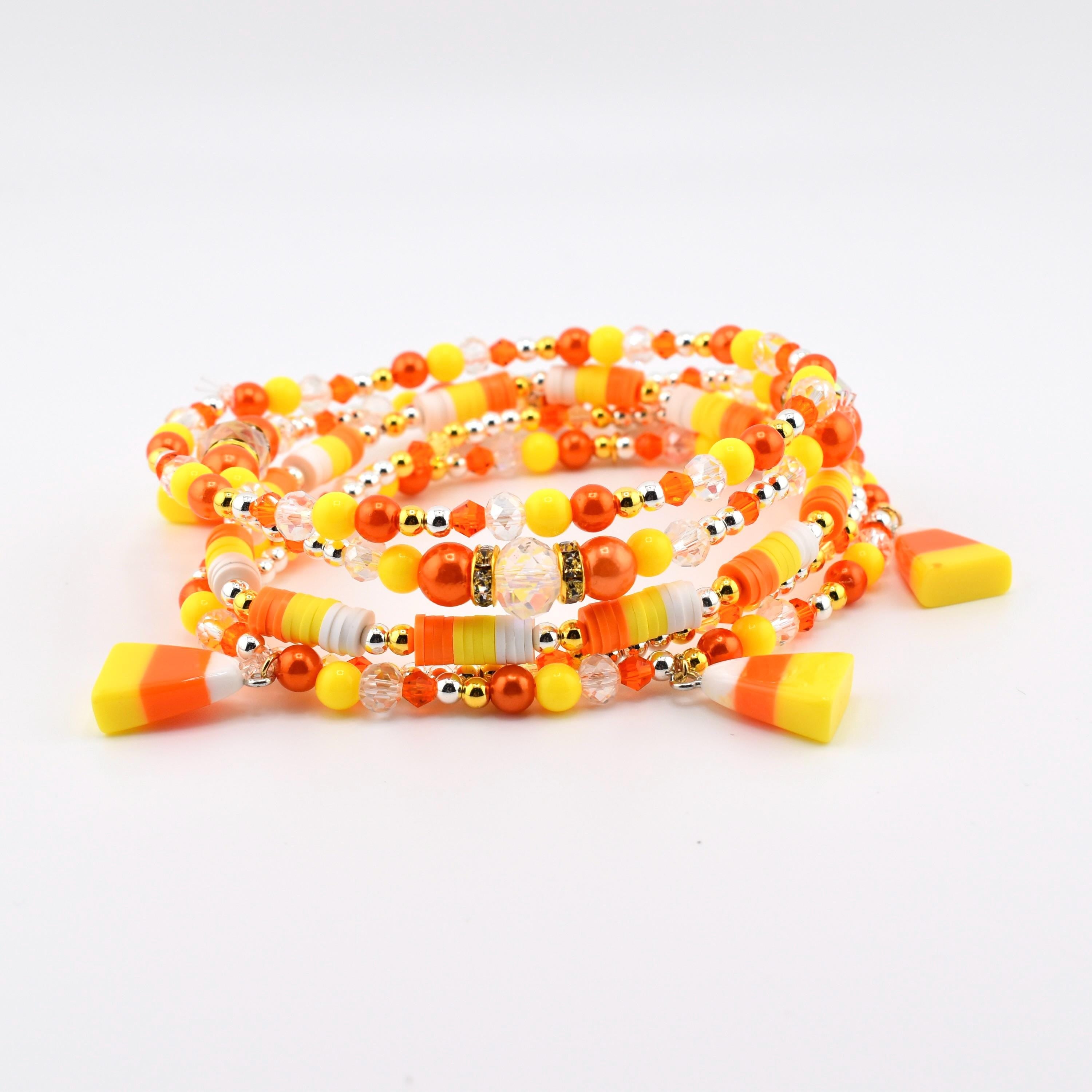 Candy Corn Charm Bracelet Stack: Beaded Halloween Jewelry Set