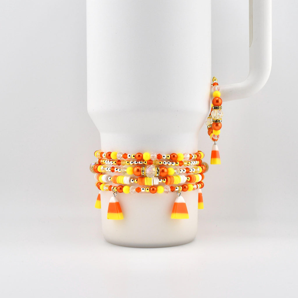 Candy Corn Charm Bracelet Stack: Beaded Halloween Jewelry Set