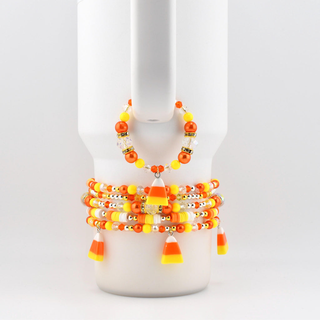 Candy Corn Charm Bracelet Stack: Beaded Halloween Jewelry Set