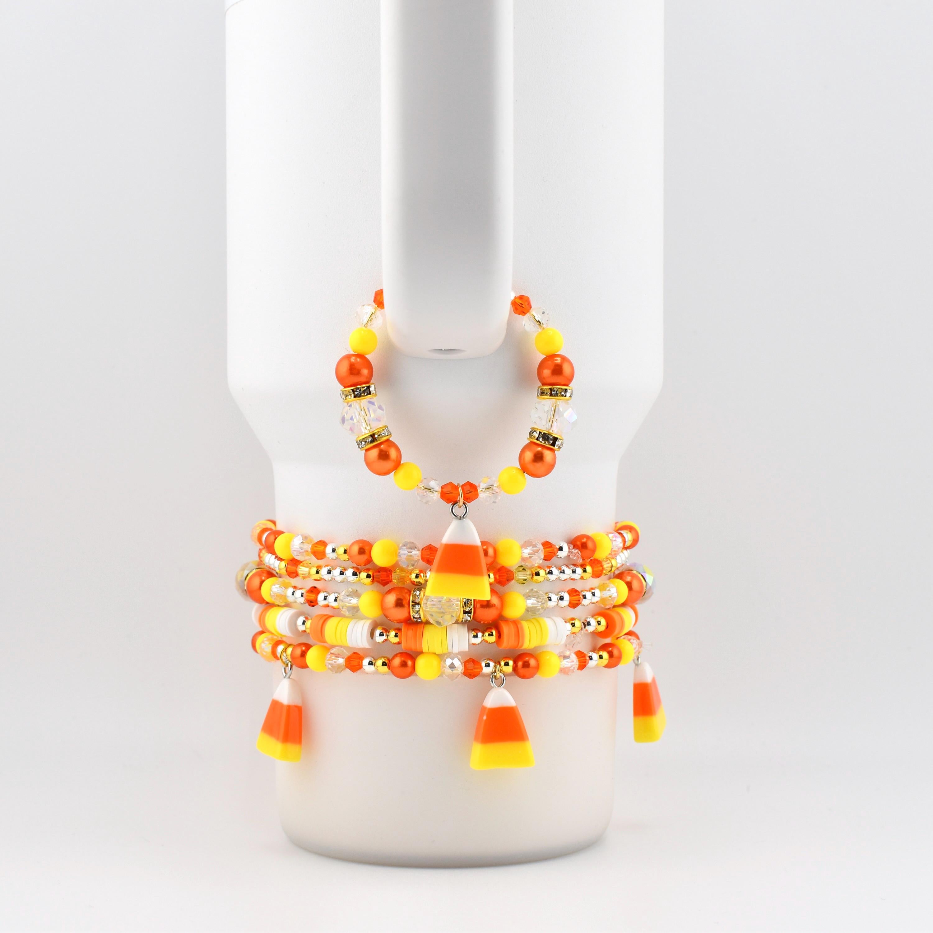 Candy Corn Charm Bracelet Stack: Beaded Halloween Jewelry Set