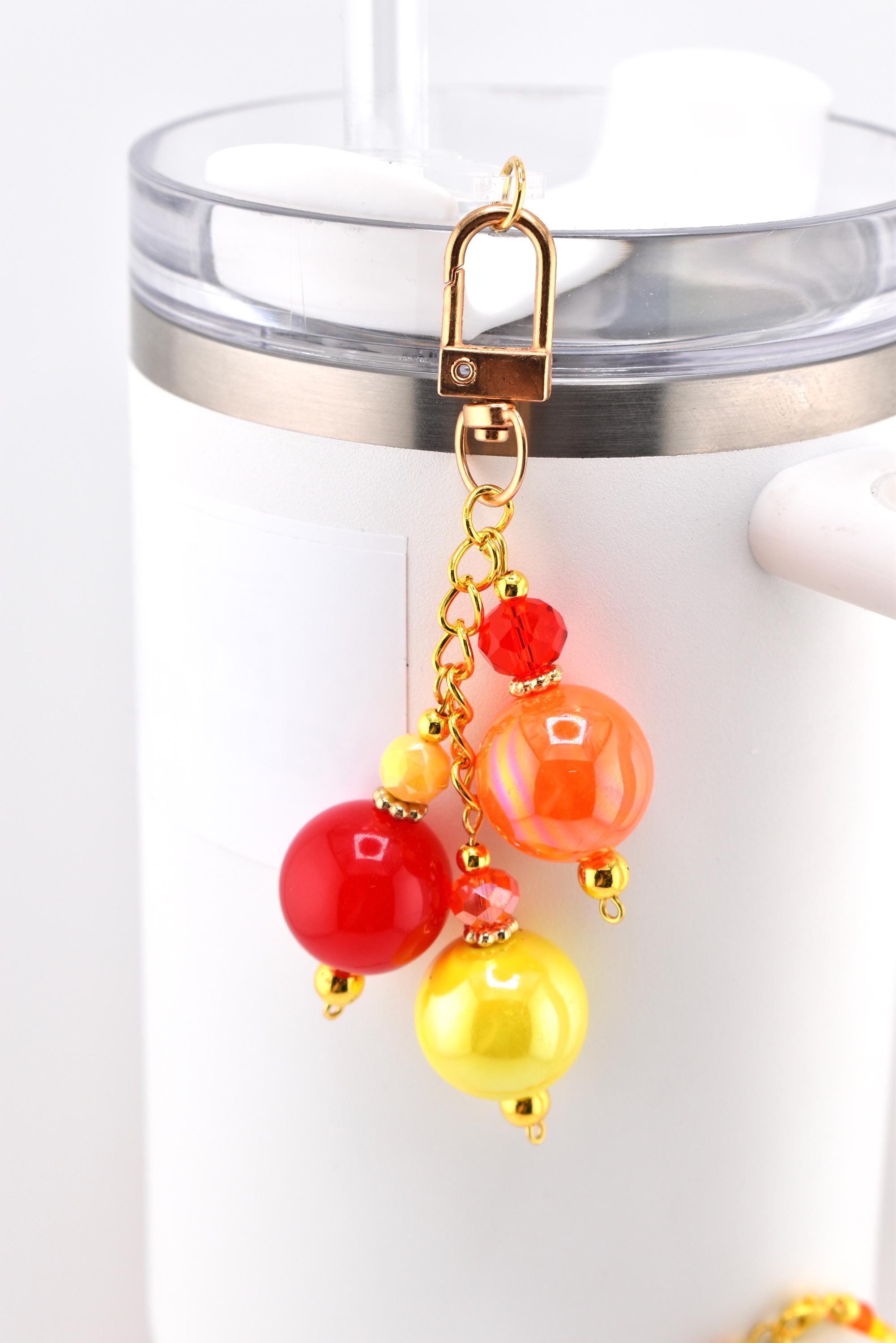 Fall Colored Tumbler Charm with 20mm Bubblegum Beads - Flip or 10mm Straw Adapter