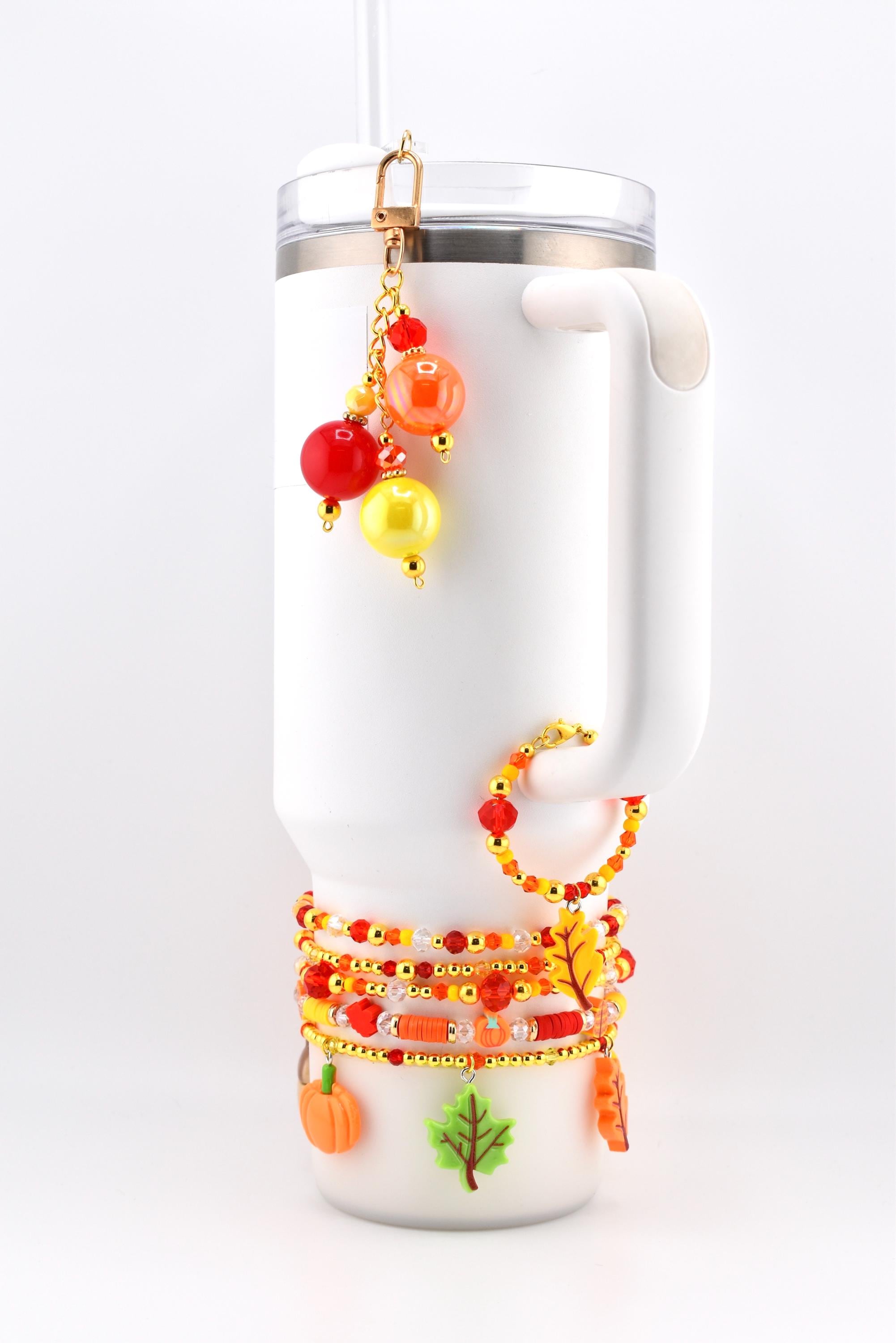 Fall Colored Tumbler Handle Charm - Leaf, Pumpkin & Acorn Design