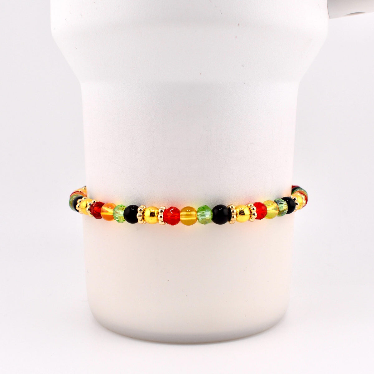 Tropical Rio Woods Bracelet Collection: Gold Red Yellow Green and Black Beaded Bracelets