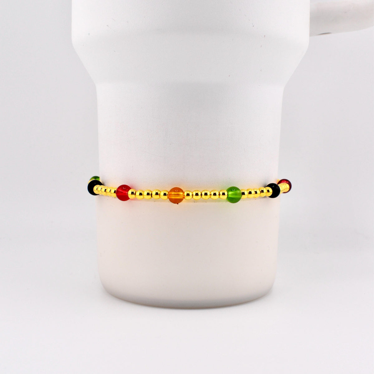 Tropical Rio Woods Bracelet Collection: Gold Red Yellow Green and Black Beaded Bracelets