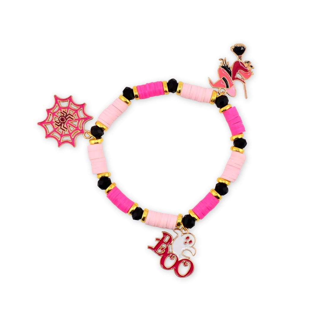 Pink and Black Halloween Charm Bracelet Set of 5