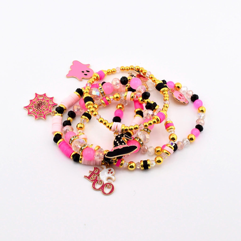 Pink and Black Halloween Charm Bracelet Set of 5