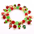 Christmas Charm Bracelet: Red Green and Gold Handmade Beaded Holiday Bracelet