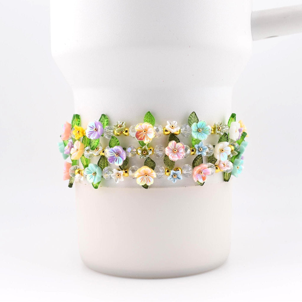 Pastel Flower Beaded Bracelet | Handmade Floral Stretch Jewelry | Spring Garden Charm