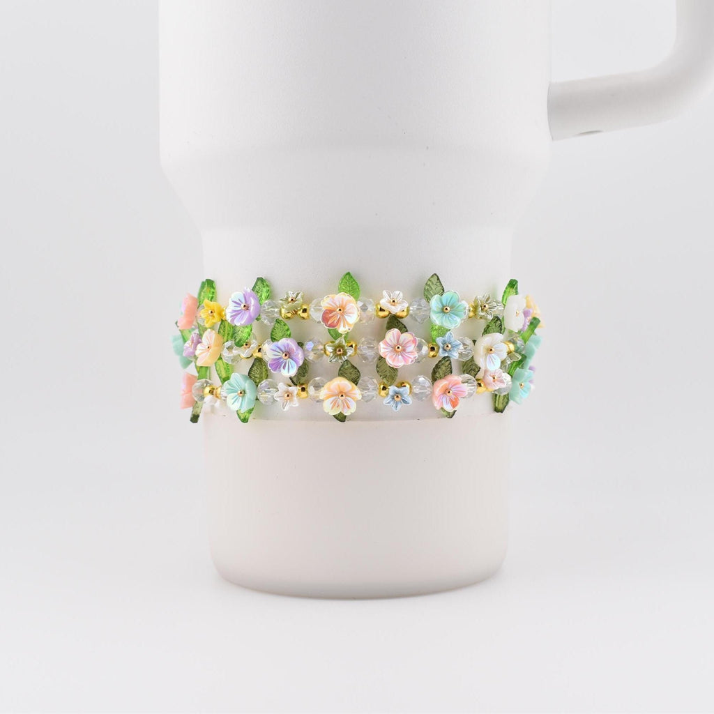 Pastel Flower Beaded Bracelet | Handmade Floral Stretch Jewelry | Spring Garden Charm