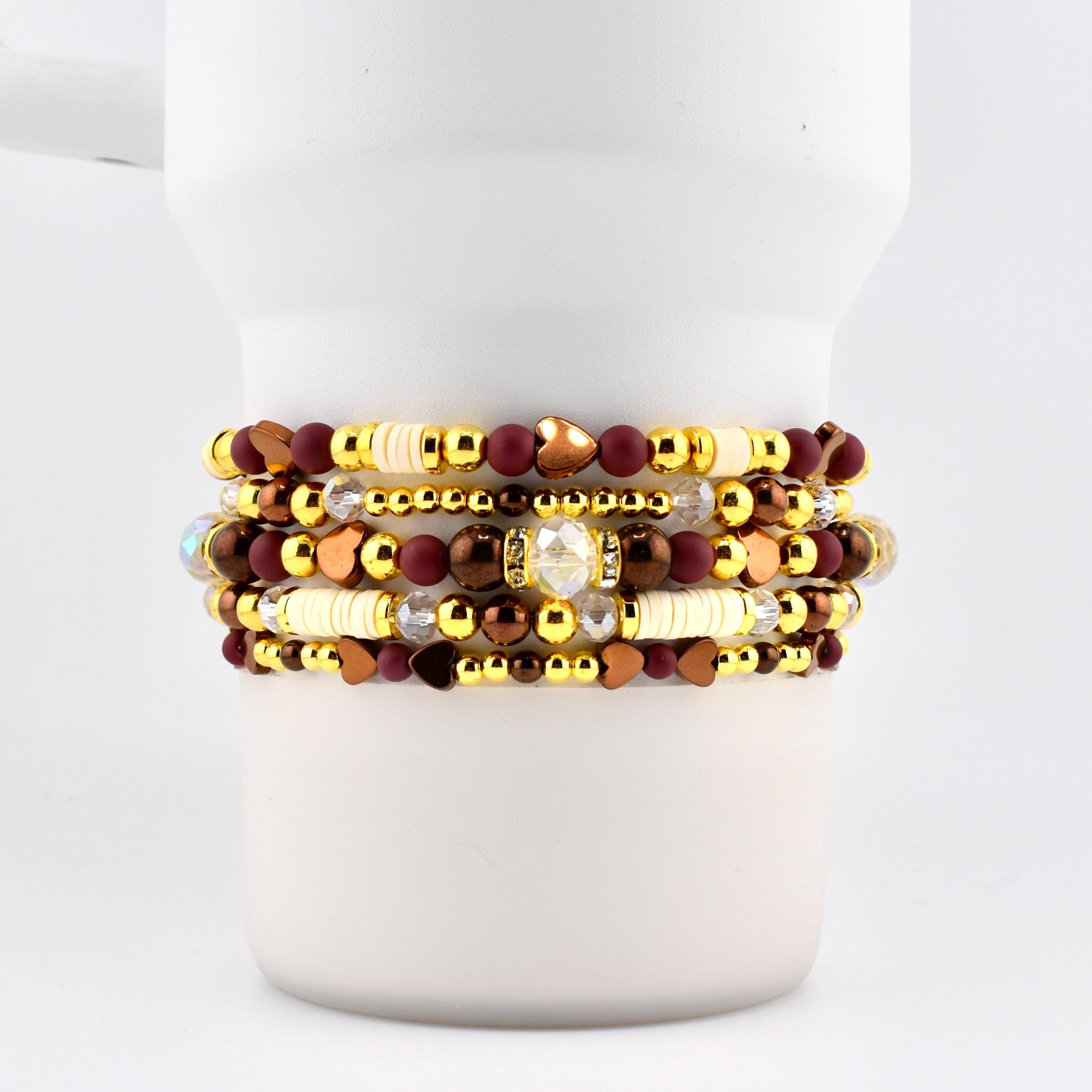 Fall Cabernet Bracelet Collection: Maroon, Gold, and Bronze Beaded Bracelets