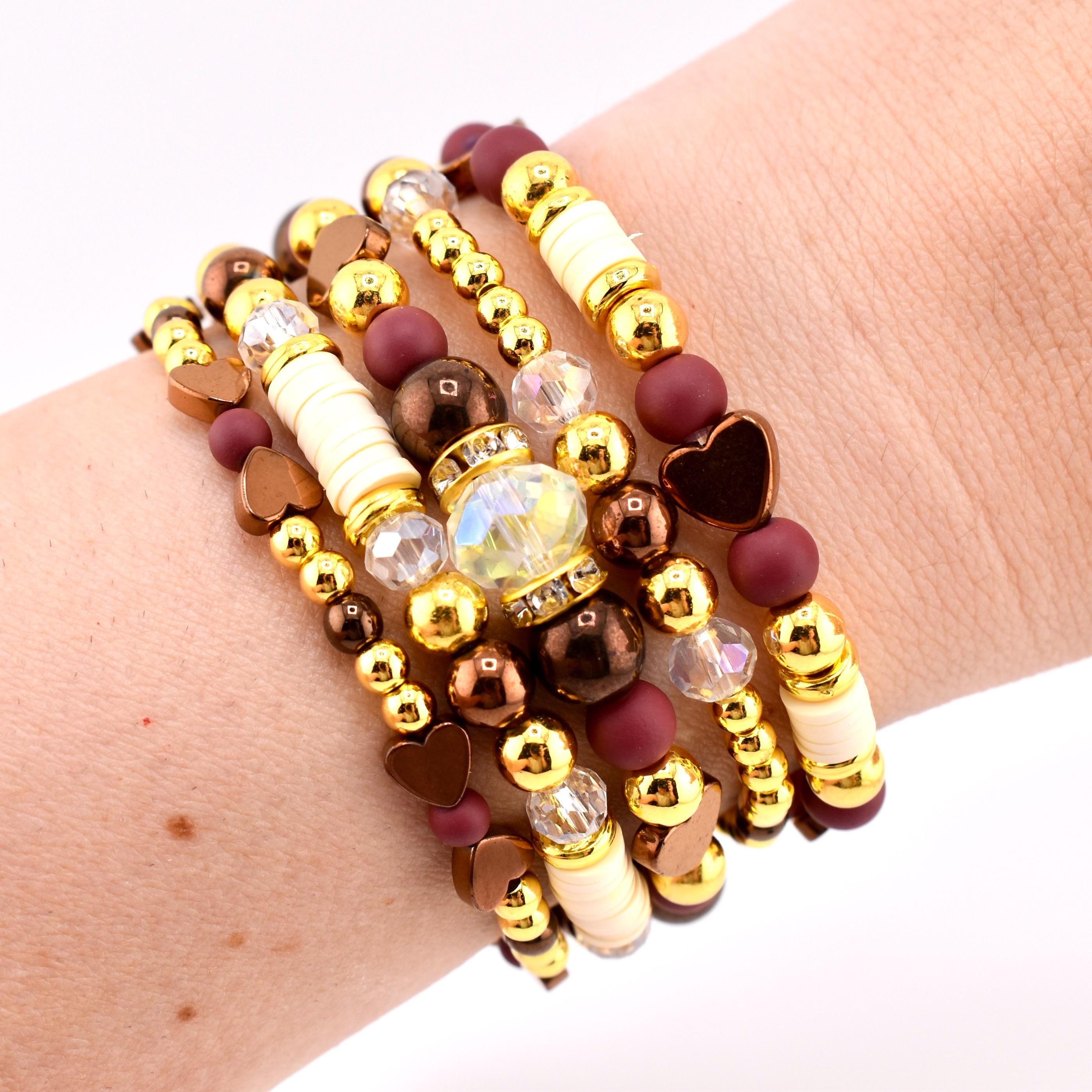 Fall Cabernet Bracelet Collection: Maroon, Gold, and Bronze Beaded Bracelets