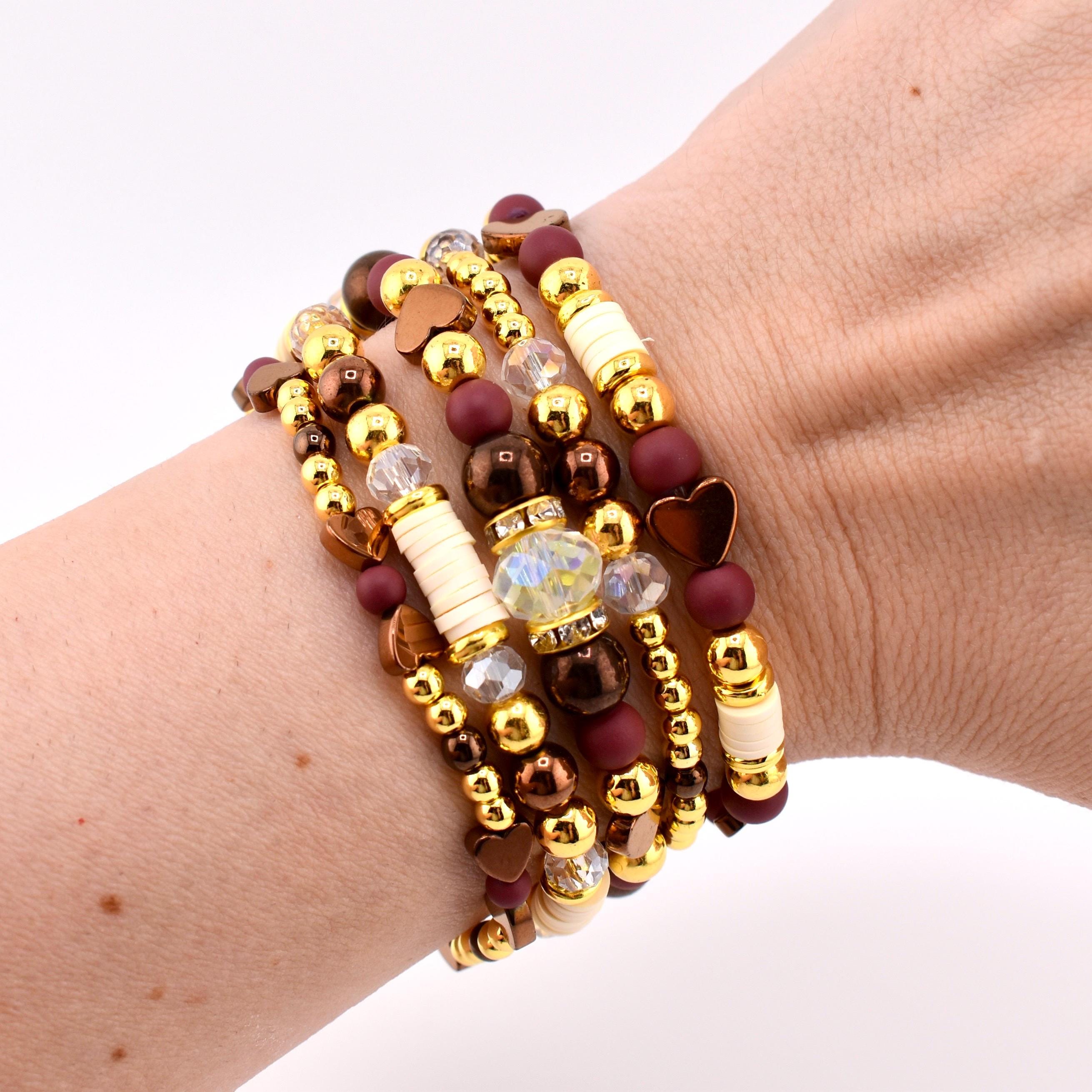Fall Cabernet Bracelet Collection: Maroon, Gold, and Bronze Beaded Bracelets
