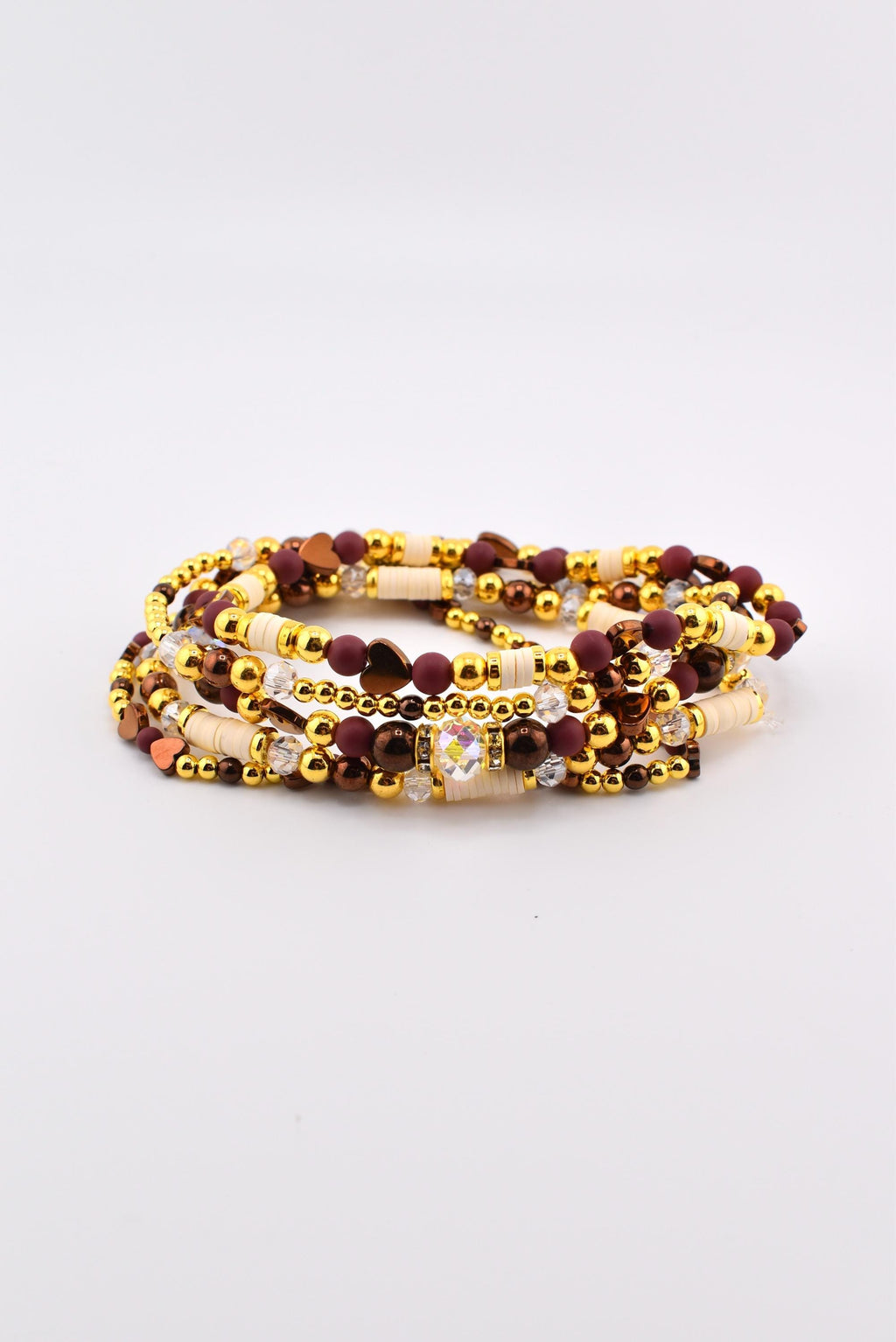 Fall Cabernet Bracelet Collection: Maroon, Gold, and Bronze Beaded Bracelets