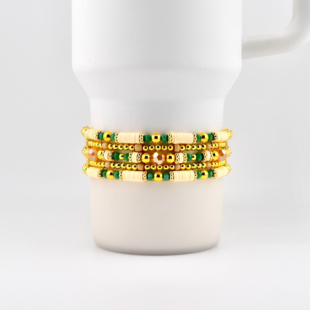 Heirloom Floral Cream Bracelet Collection: Green Gold and Cream Beaded Handmade Bracelets