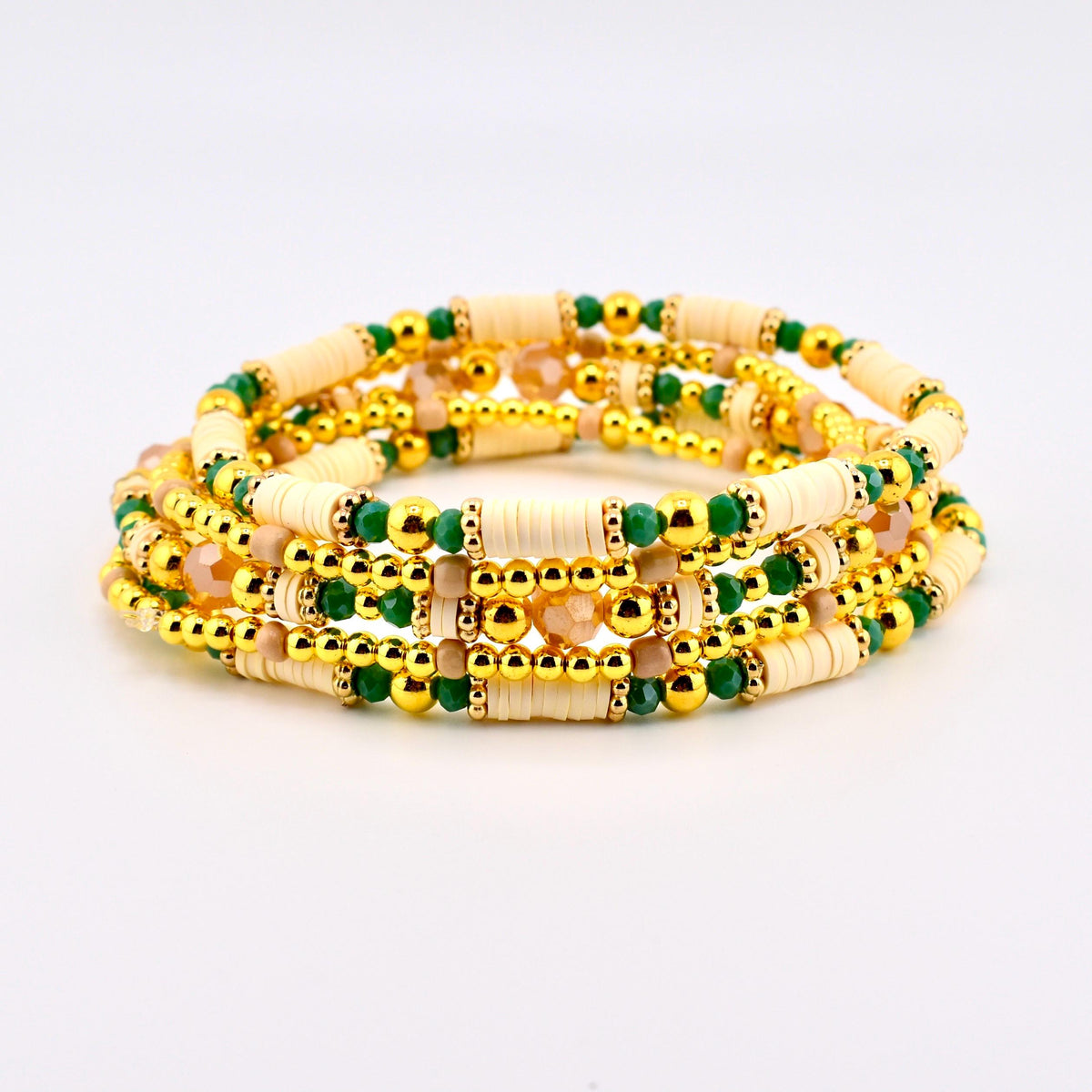 Heirloom Floral Cream Bracelet Collection: Green Gold and Cream Beaded Handmade Bracelets