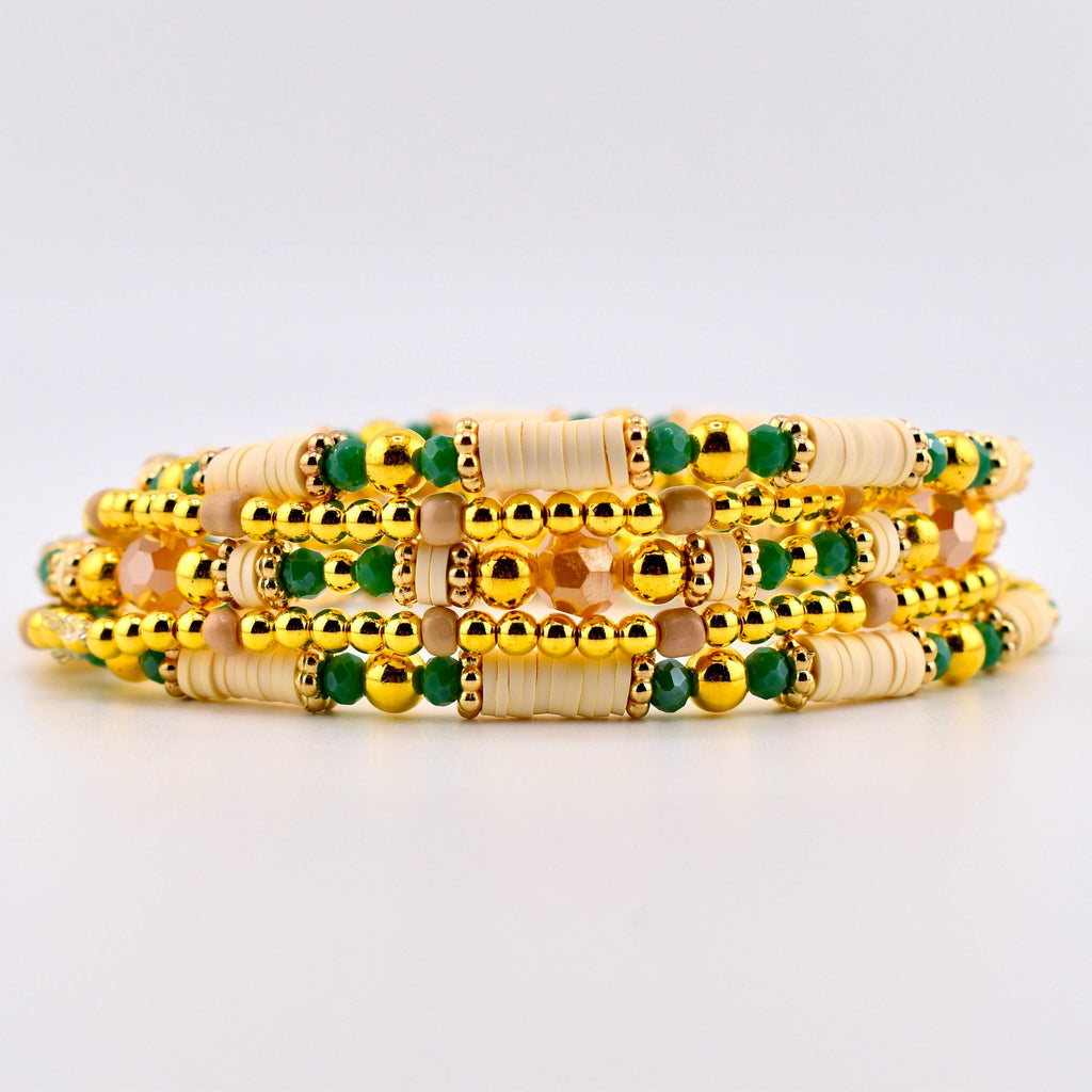 Heirloom Floral Cream Bracelet Collection: Green Gold and Cream Beaded Handmade Bracelets