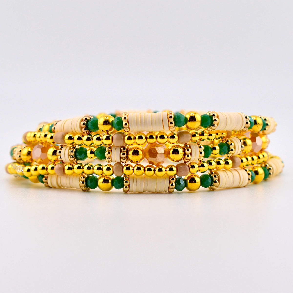 Heirloom Floral Cream Bracelet Collection: Green Gold and Cream Beaded Handmade Bracelets
