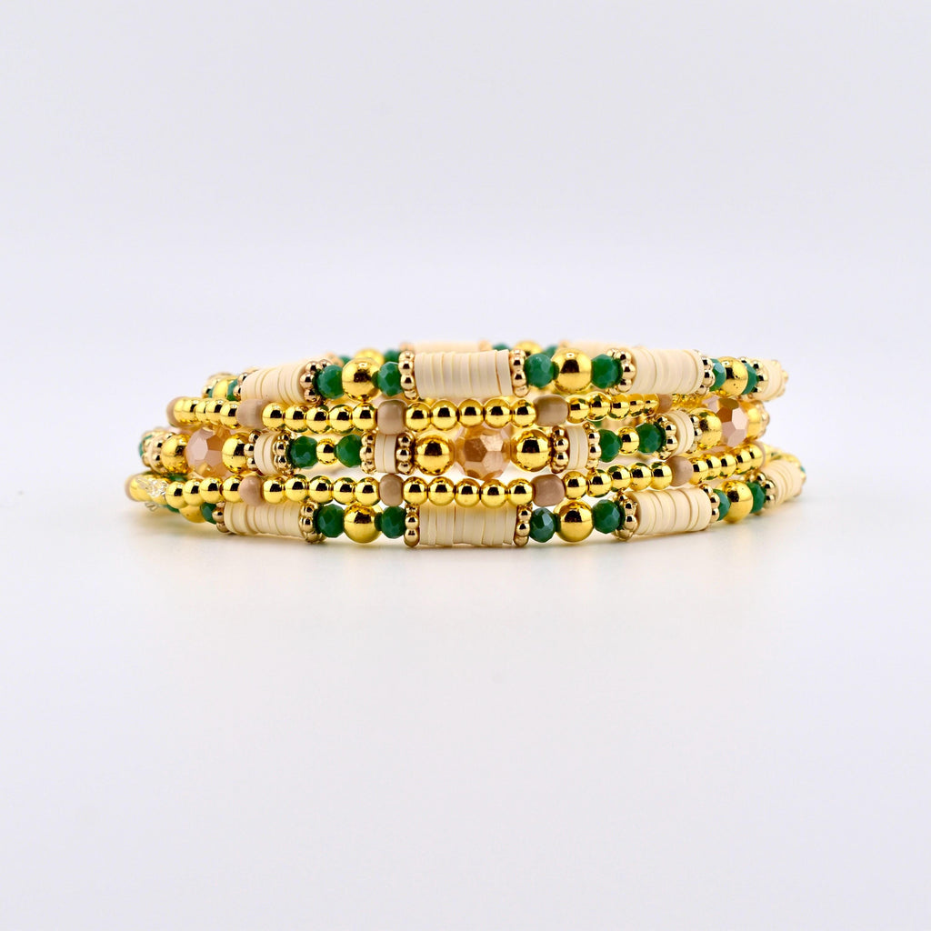 Heirloom Floral Cream Bracelet Collection: Green Gold and Cream Beaded Handmade Bracelets