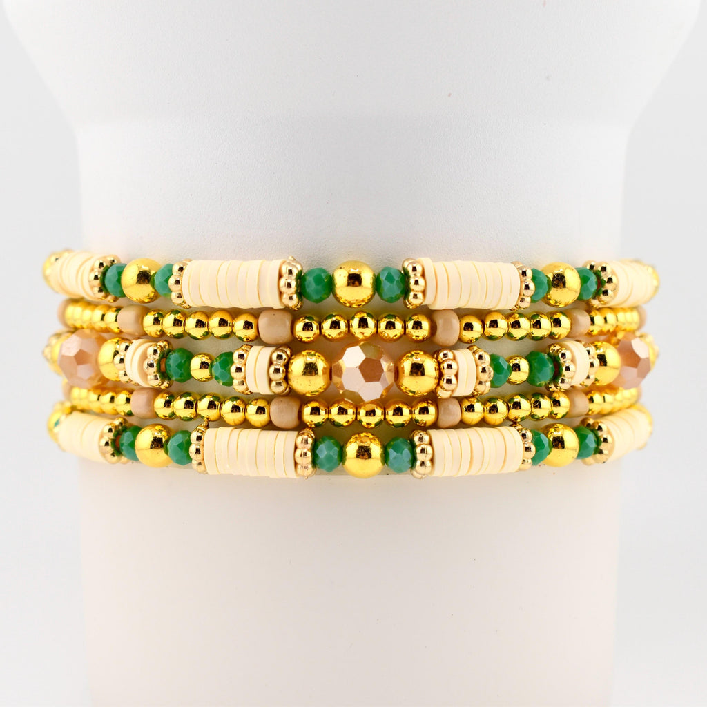 Heirloom Floral Cream Bracelet Collection: Green Gold and Cream Beaded Handmade Bracelets