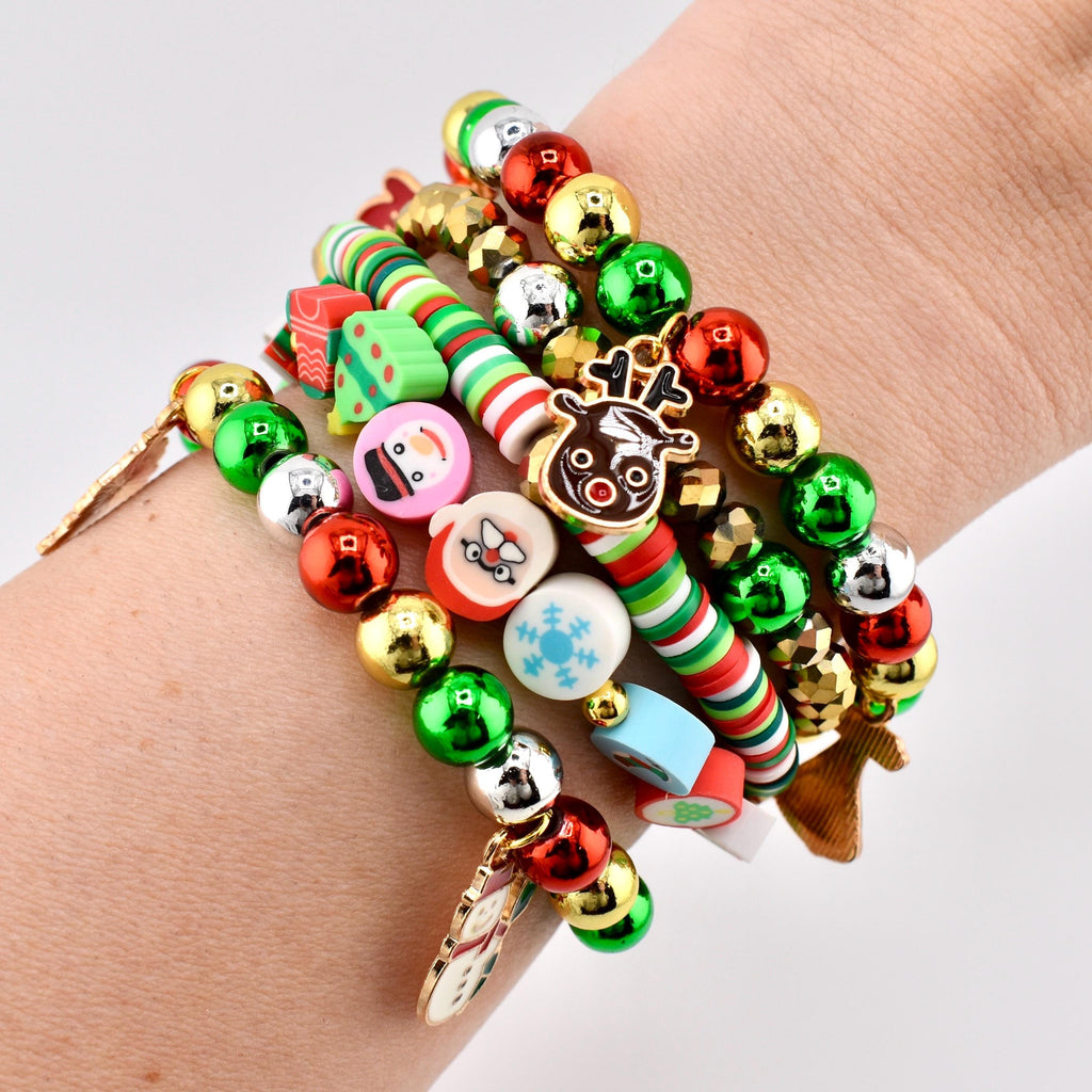 Christmas Beaded Bracelet Stack: Handmade Holiday Charm Bracelets