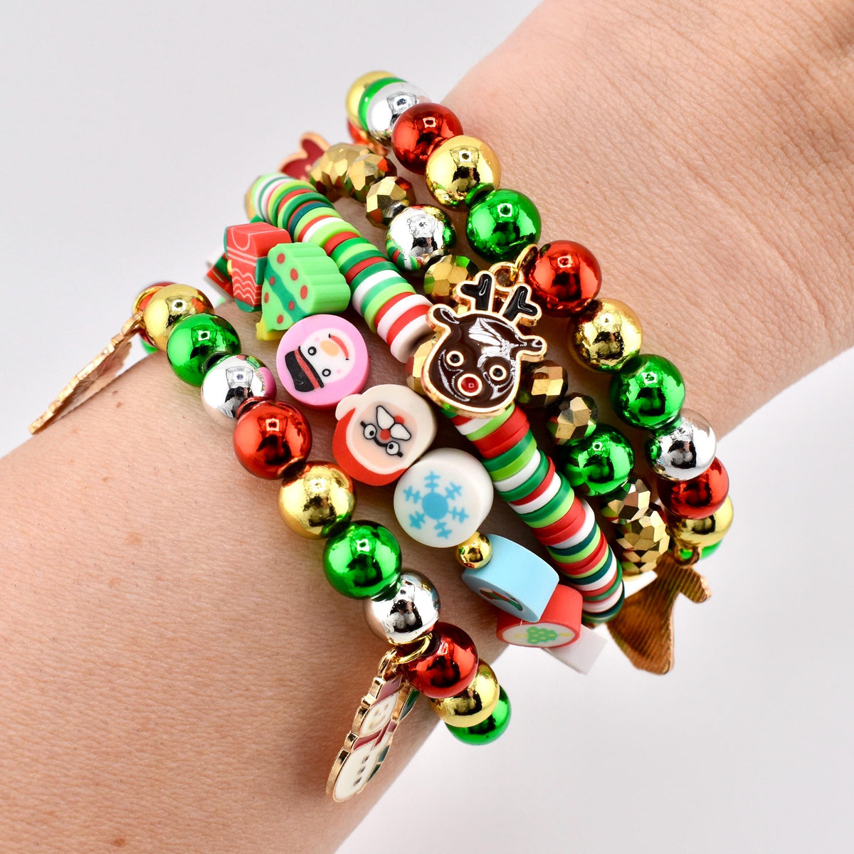 Christmas Beaded Bracelet Stack: Handmade Holiday Charm Bracelets