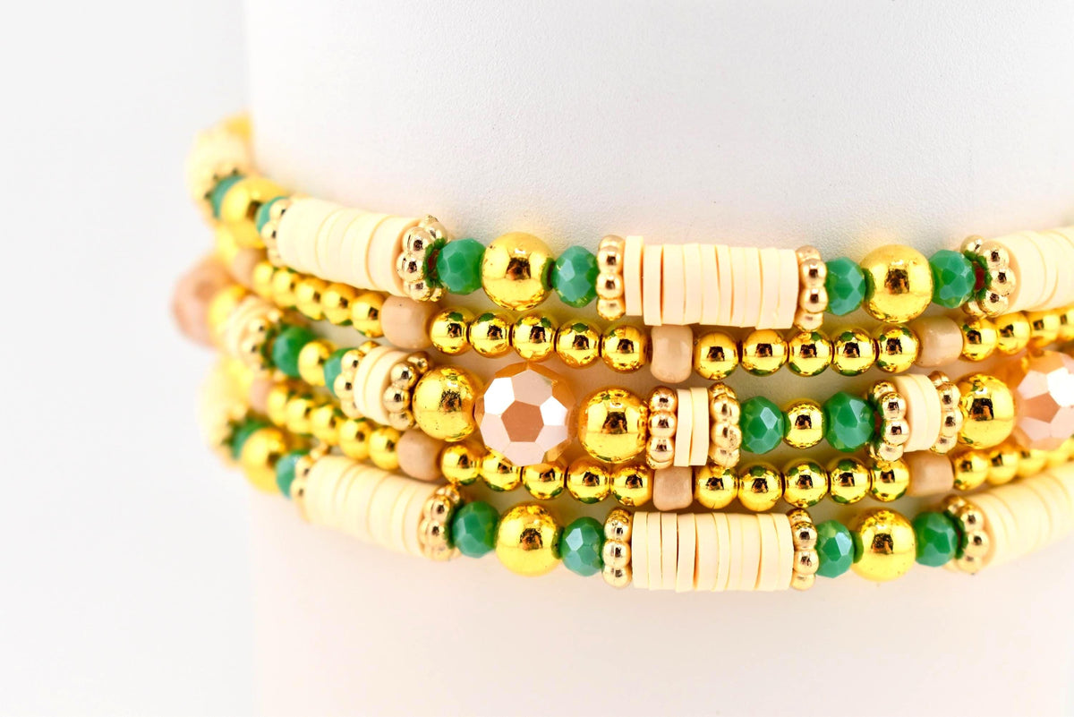 Heirloom Floral Cream Bracelet Collection: Green Gold and Cream Beaded Handmade Bracelets
