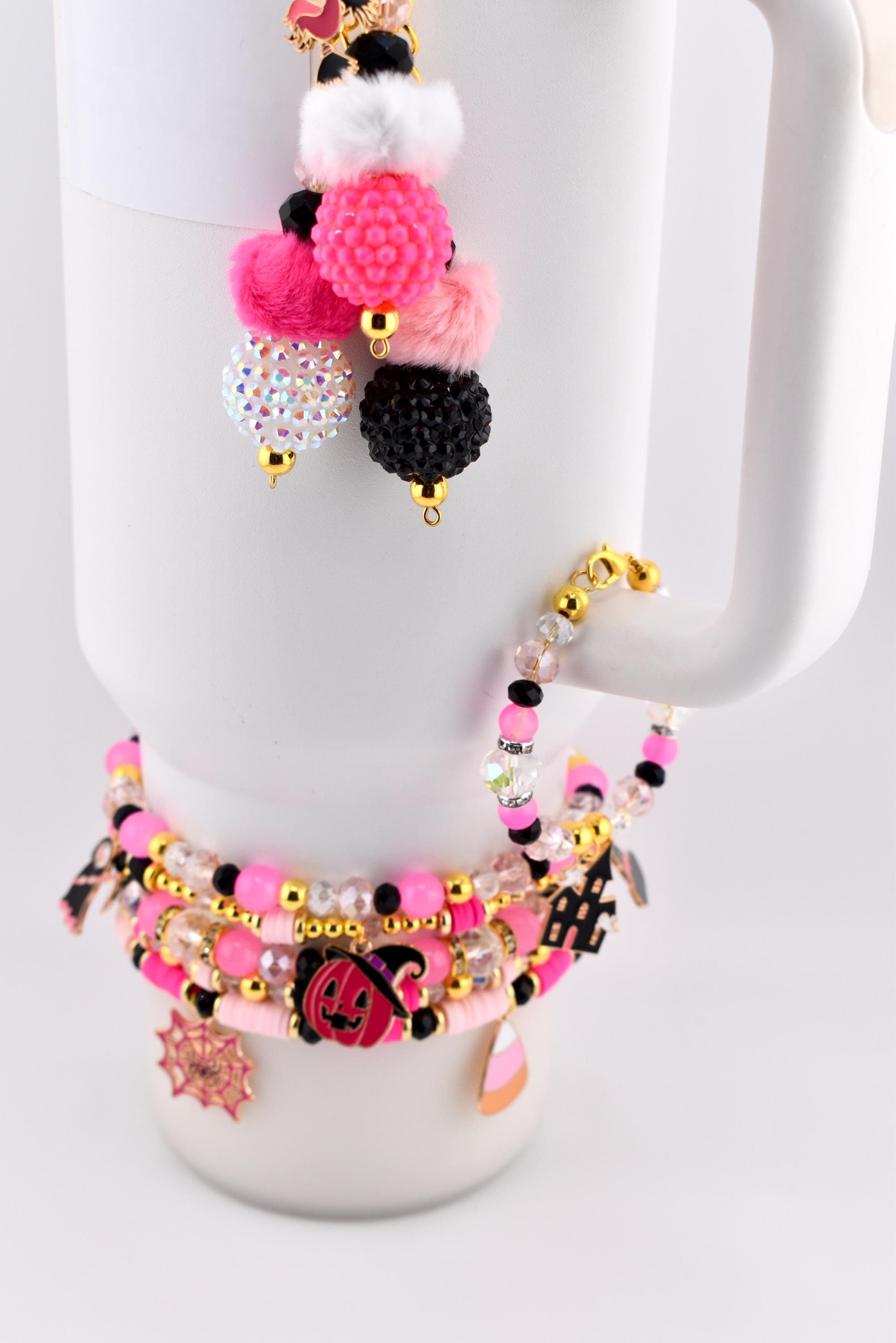 Pink and Black Halloween Tumbler Handle Charm