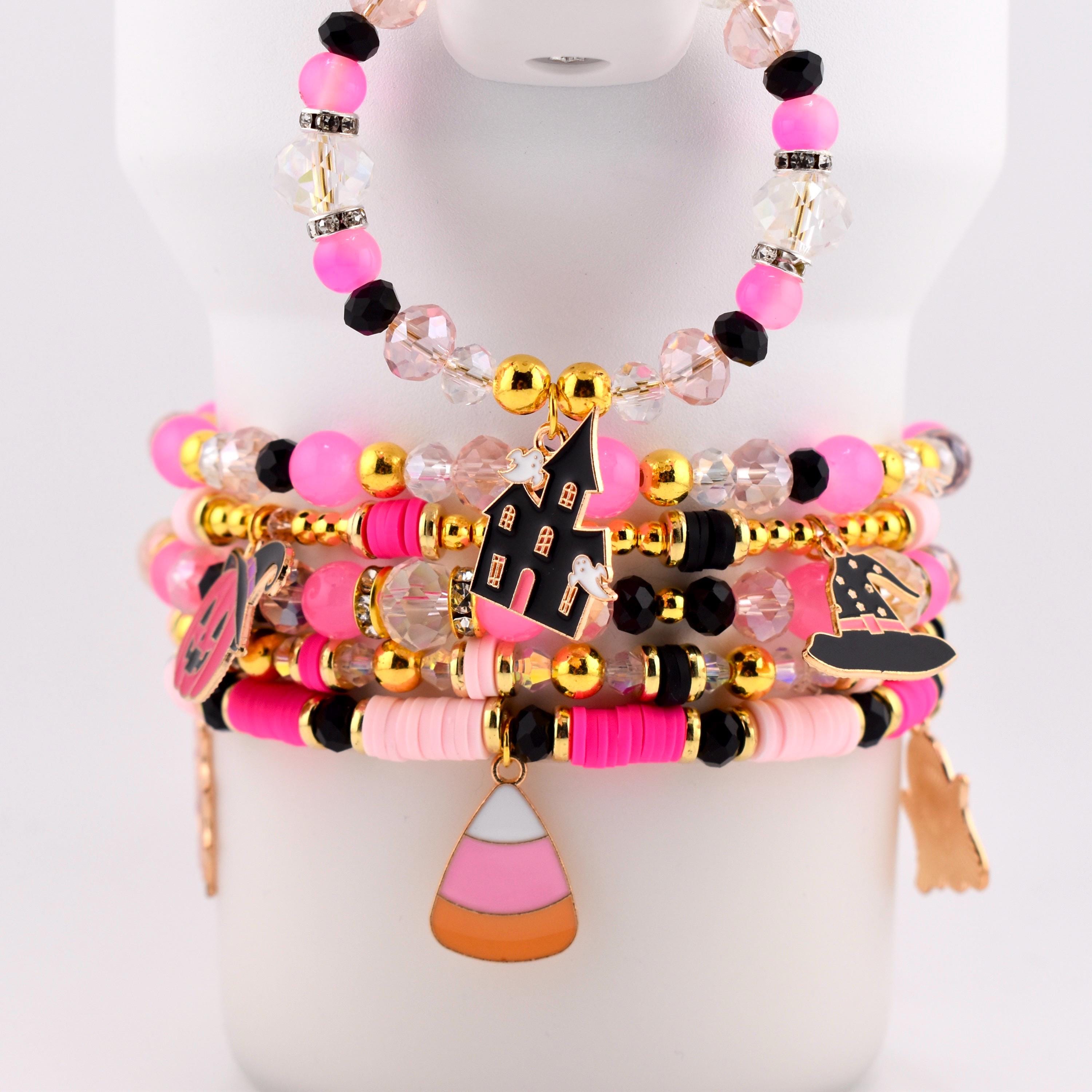 Pink and Black Halloween Tumbler Handle Charm