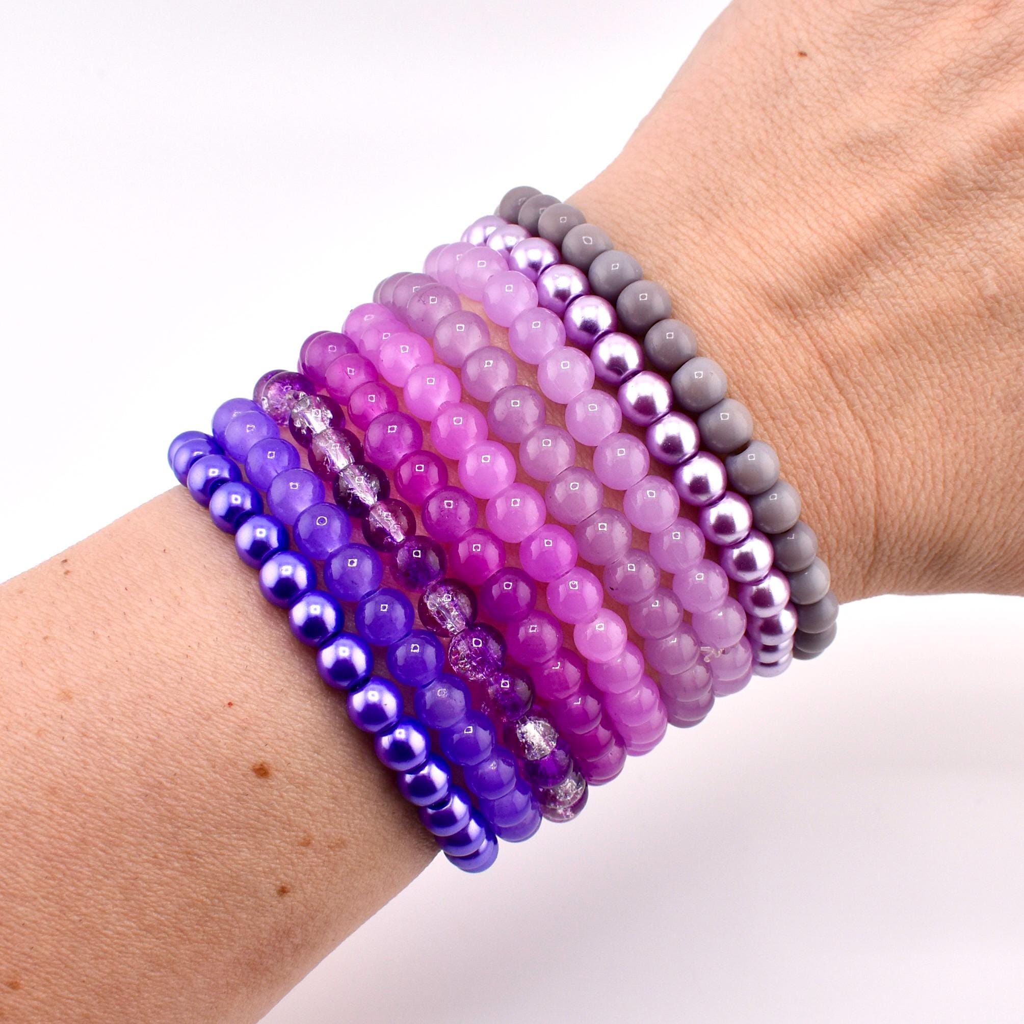 Purple Beaded Stretch Bracelet | Minimalist Bead Stacking Bracelet
