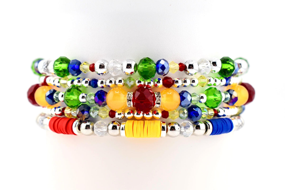 Tropical Destiny Bracelet Collection: Red Blue Yellow and Green Beaded Bracelets