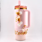 Blossom Gloss Tumbler Handle Charm Bracelet with Gold Rhinestone Bow Charm