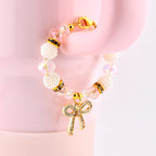 Blossom Gloss Tumbler Handle Charm Bracelet with Gold Rhinestone Bow Charm
