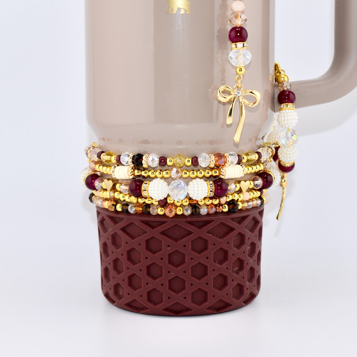 Bedrock Gloss Handmade Beaded Bracelet Collection: Burgundy Gold and Cream Bracelets
