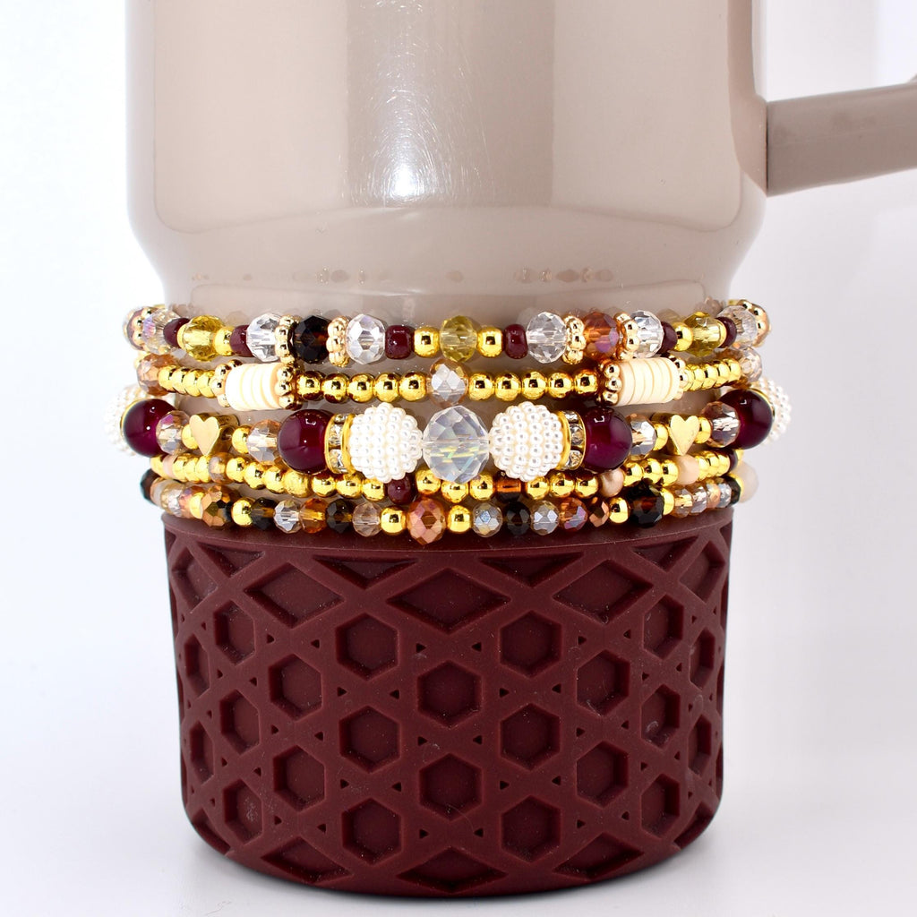Bedrock Gloss Handmade Beaded Bracelet Collection: Burgundy Gold and Cream Bracelets